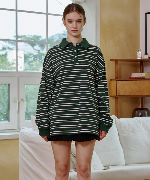 ARETE STRIPE OVERFIT COLLAR T‑SHIRT / GREEN — оверсайз футболка ARETE с полосатым воротником, зеленая