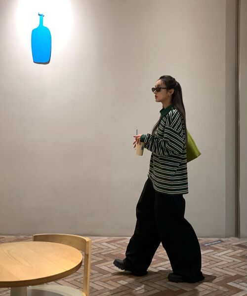 ARI(アリ)の「ARETE STRIPE OVERFIT COLLAR T-SHIRT / GREEN(ポロシャツ・レディース・グリーン・FREE)」の9枚目の写真