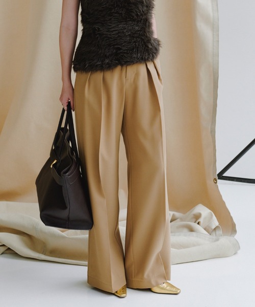 ミッドウェイトツータックワイドパンツ（スラックス）｜anuans（ア