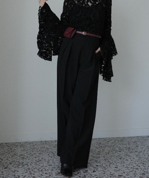 ミッドウェイトツータックワイドパンツ（スラックス）｜anuans（ア