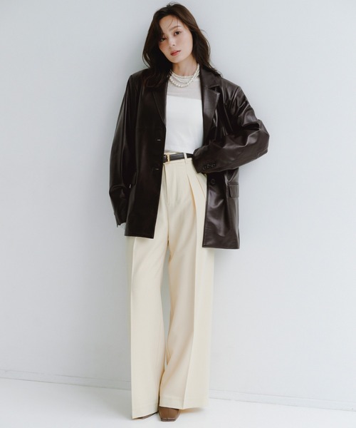 anuans（アニュアンス）の「ミッドウェイトツータックワイドパンツ（スラックス・レディース・チャコールグレー/ブラック/イエロー系その他/ベージュ/ホワイト系その他/ピンク・X-SMALL/SMALL/MEDIUM）」の17枚目の写真