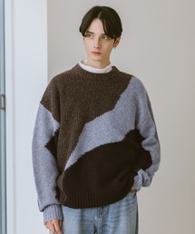 RAGEBLUE | TEXTURE BLOCK DESIGN KNIT / 編み地切り替えデザインニット(ニット/セーター)