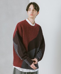 RAGEBLUE | TEXTURE BLOCK DESIGN KNIT / 編み地切り替えデザインニット(ニット/セーター)