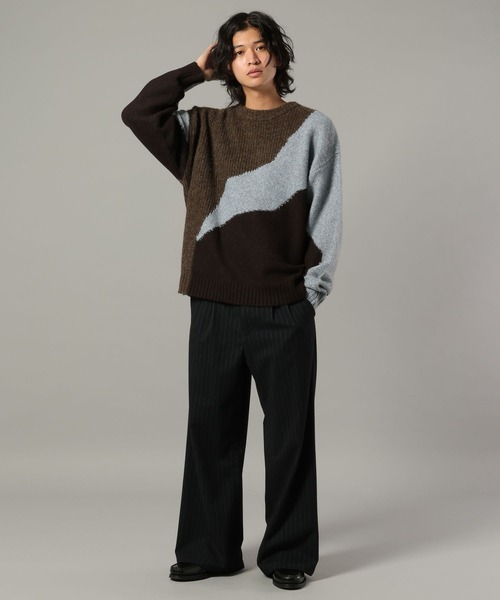 RAGEBLUE(レイジブルー)の「TEXTURE BLOCK DESIGN KNIT / 編み地切り替えデザインニット(ニット/セーター・メンズ・グレー/レッド/ブラウン/ブラック・LARGE/MEDIUM/SMALL)」の18枚目の写真