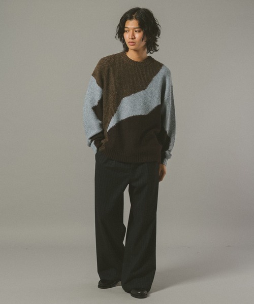 RAGEBLUE(レイジブルー)の「TEXTURE BLOCK DESIGN KNIT / 編み地切り替えデザインニット(ニット/セーター・メンズ・グレー/レッド/ブラウン/ブラック・LARGE/MEDIUM/SMALL)」の19枚目の写真