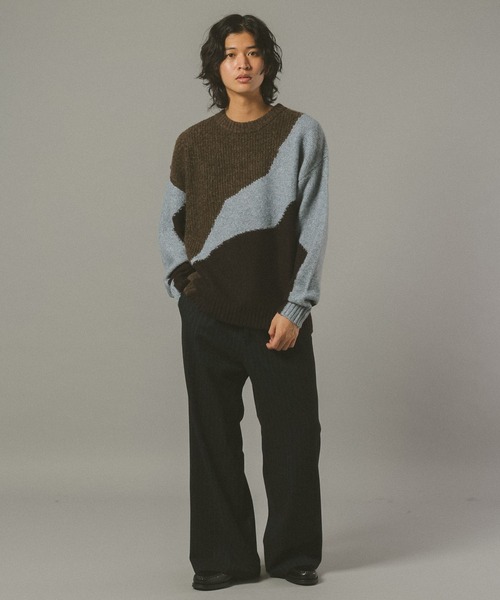 RAGEBLUE(レイジブルー)の「TEXTURE BLOCK DESIGN KNIT / 編み地切り替えデザインニット(ニット/セーター・メンズ・グレー/レッド/ブラウン/ブラック・LARGE/MEDIUM/SMALL)」の20枚目の写真
