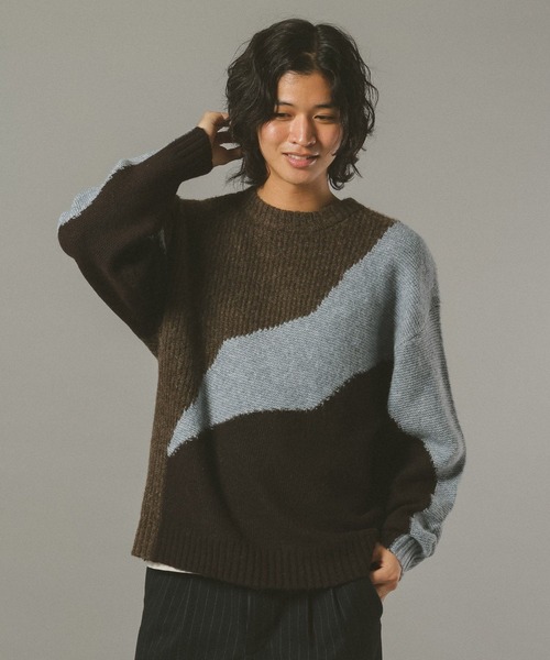 RAGEBLUE(レイジブルー)の「TEXTURE BLOCK DESIGN KNIT / 編み地切り替えデザインニット(ニット/セーター・メンズ・グレー/レッド/ブラウン/ブラック・LARGE/MEDIUM/SMALL)」の14枚目の写真