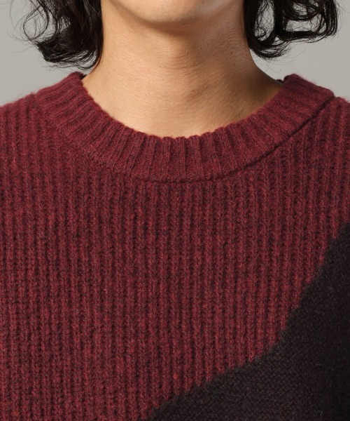 RAGEBLUE(レイジブルー)の「TEXTURE BLOCK DESIGN KNIT / 編み地切り替えデザインニット(ニット/セーター・メンズ・グレー/レッド/ブラウン/ブラック・LARGE/MEDIUM/SMALL)」の8枚目の写真