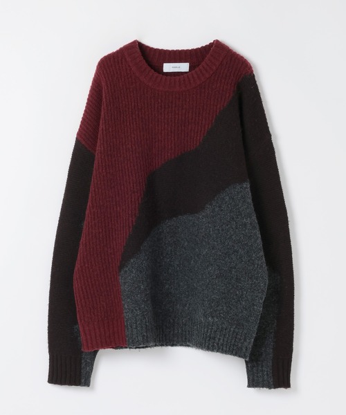 RAGEBLUE(レイジブルー)の「TEXTURE BLOCK DESIGN KNIT / 編み地切り替えデザインニット(ニット/セーター・メンズ・グレー/レッド/ブラウン/ブラック・LARGE/MEDIUM/SMALL)」の6枚目の写真