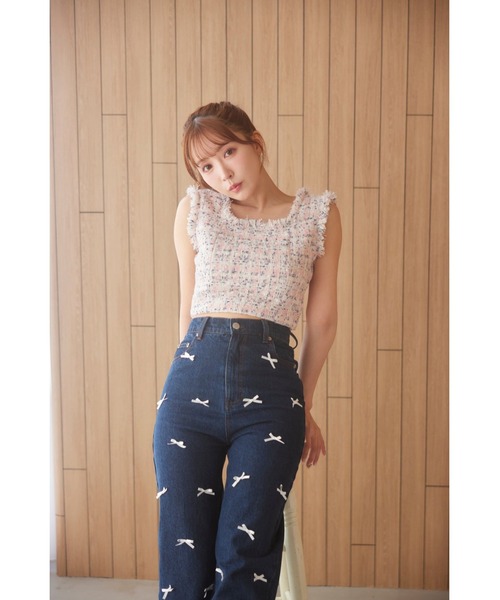 MISTREASS(ミストレアス)の「Ribbon Denim Straight Pants(デニムパンツ・レディース・サックスブルー/ネイビー・MEDIUM/SMALL)」の2枚目の写真