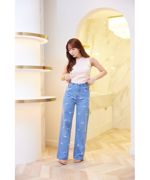 MISTREASS(ミストレアス)の「Ribbon Denim Straight Pants(デニムパンツ・レディース・サックスブルー/ネイビー・MEDIUM/SMALL)」の5枚目の写真