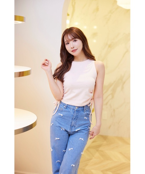 MISTREASS(ミストレアス)の「Ribbon Denim Straight Pants(デニムパンツ・レディース・サックスブルー/ネイビー・MEDIUM/SMALL)」の4枚目の写真