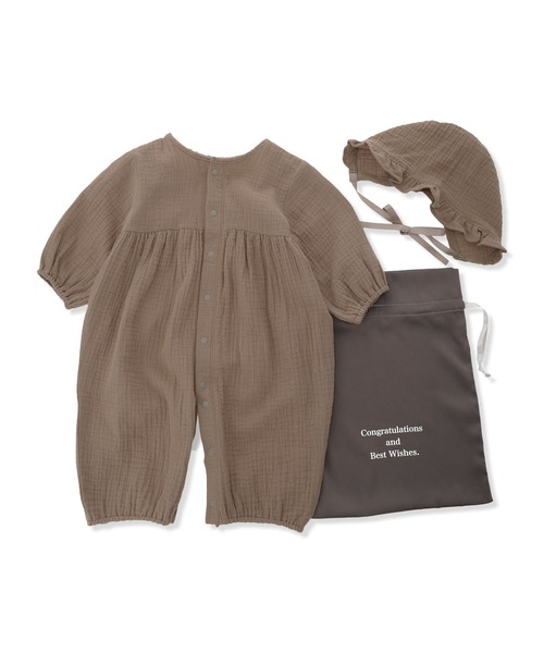 Rosemadame（ローズマダム）の「【親子でお揃い】Ｗガーゼベビー退院着/コットン100％/ベビーギフト（ベビーギフト・キッズ・モカ/アイボリー/オレンジ・FREE）」の3枚目の写真