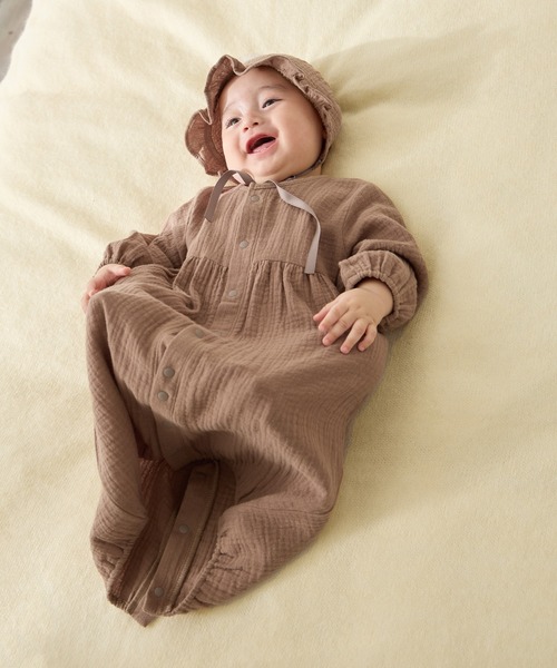 Rosemadame（ローズマダム）の「【親子でお揃い】Ｗガーゼベビー退院着/コットン100％/ベビーギフト（ベビーギフト・キッズ・モカ/アイボリー/オレンジ・FREE）」の5枚目の写真