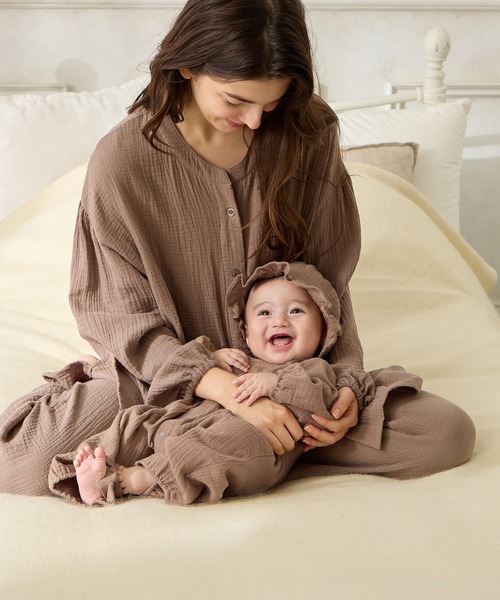 Rosemadame（ローズマダム）の「【親子でお揃い】Ｗガーゼベビー退院着/コットン100％/ベビーギフト（ベビーギフト・キッズ・モカ/アイボリー/オレンジ・FREE）」の6枚目の写真