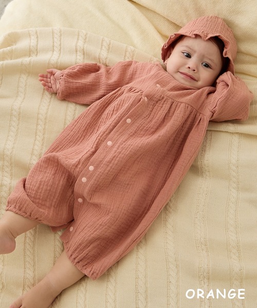 Rosemadame（ローズマダム）の「【親子でお揃い】Ｗガーゼベビー退院着/コットン100％/ベビーギフト（ベビーギフト・キッズ・モカ/アイボリー/オレンジ・FREE）」の9枚目の写真