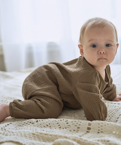 Rosemadame（ローズマダム）の「【親子でお揃い】Ｗガーゼベビー退院着/コットン100％/ベビーギフト（ベビーギフト・キッズ・モカ/アイボリー/オレンジ・FREE）」の13枚目の写真