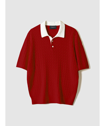POKER FACE（ポーカーフェイス）の「CABLE RUGBY HALF SLEEVE KNIT RED（ポロシャツ）」