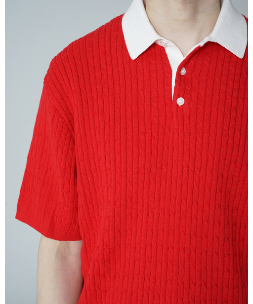 POKER FACE（ポーカーフェイス）の「CABLE RUGBY HALF SLEEVE KNIT RED（ポロシャツ・メンズ・その他・48/50）」の2枚目の写真