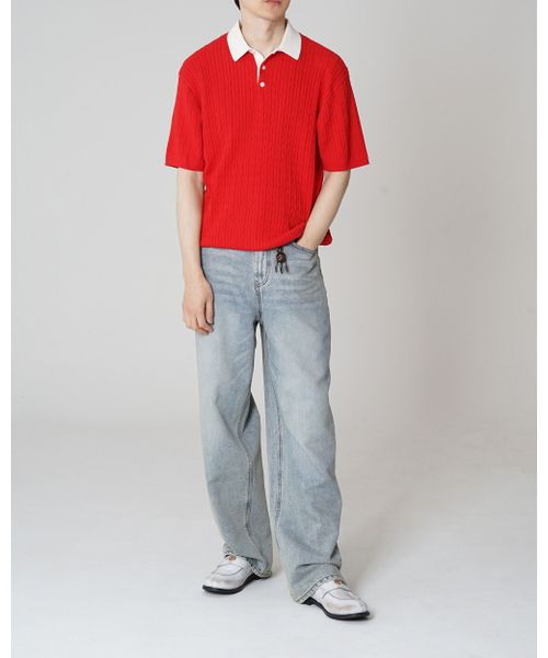 POKER FACE（ポーカーフェイス）の「CABLE RUGBY HALF SLEEVE KNIT RED（ポロシャツ・メンズ・その他・48/50）」の3枚目の写真