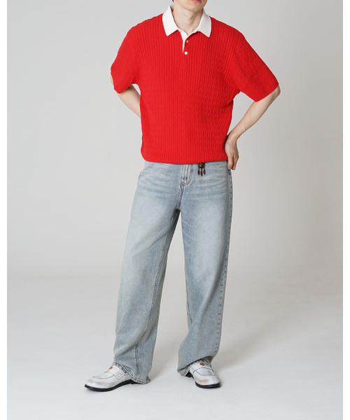 POKER FACE（ポーカーフェイス）の「CABLE RUGBY HALF SLEEVE KNIT RED（ポロシャツ・メンズ・その他・48/50）」の4枚目の写真