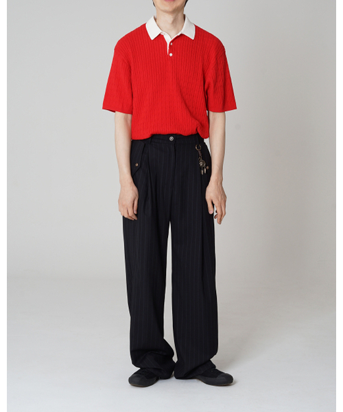 POKER FACE（ポーカーフェイス）の「CABLE RUGBY HALF SLEEVE KNIT RED（ポロシャツ・メンズ・その他・48/50）」の5枚目の写真
