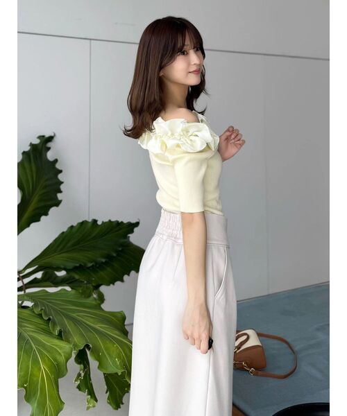 MERCURYDUO（マーキュリーデュオ）の「2WAY異素材ランダムラッフルニット（ニット/セーター・レディース・チャコールグレー/フレッシュイエロー/その他1/ネイビー・FREE）」の5枚目の写真