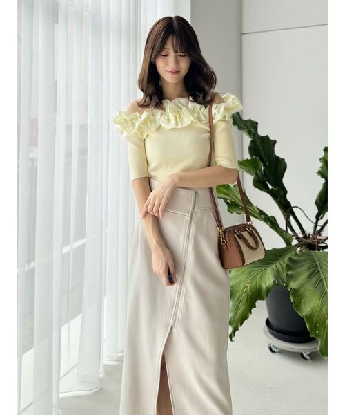 MERCURYDUO（マーキュリーデュオ）の「2WAY異素材ランダムラッフルニット（ニット/セーター・レディース・チャコールグレー/フレッシュイエロー/その他1/ネイビー・FREE）」の11枚目の写真