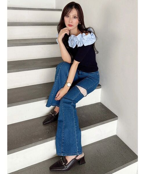 MERCURYDUO（マーキュリーデュオ）の「2WAY異素材ランダムラッフルニット（ニット/セーター・レディース・チャコールグレー/フレッシュイエロー/その他1/ネイビー・FREE）」の9枚目の写真