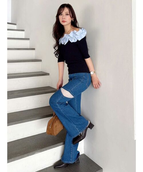 MERCURYDUO（マーキュリーデュオ）の「2WAY異素材ランダムラッフルニット（ニット/セーター・レディース・チャコールグレー/フレッシュイエロー/その他1/ネイビー・FREE）」の8枚目の写真