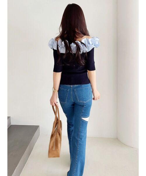 MERCURYDUO（マーキュリーデュオ）の「2WAY異素材ランダムラッフルニット（ニット/セーター・レディース・チャコールグレー/フレッシュイエロー/その他1/ネイビー・FREE）」の18枚目の写真