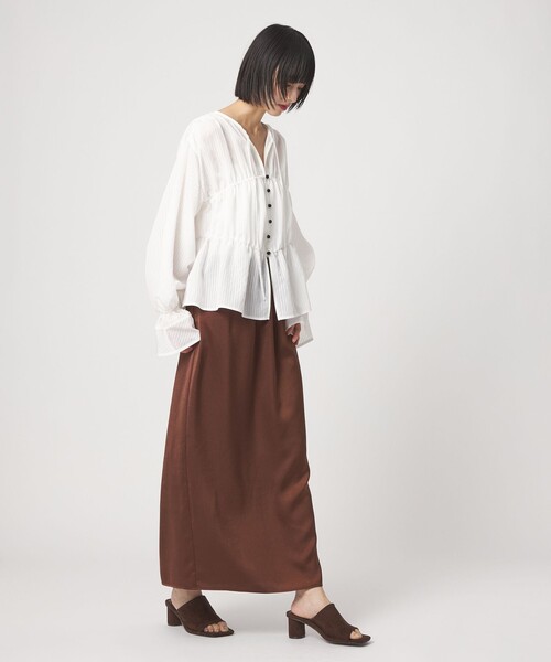 EMMEL REFINES(エメルリファインズ)の「<EMMEL REFINES>EM ワッシャーVTG イージーサテンスカート(スカート・レディース・ライトブルー/イエロー/ブラウン・M/S)」の11枚目の写真