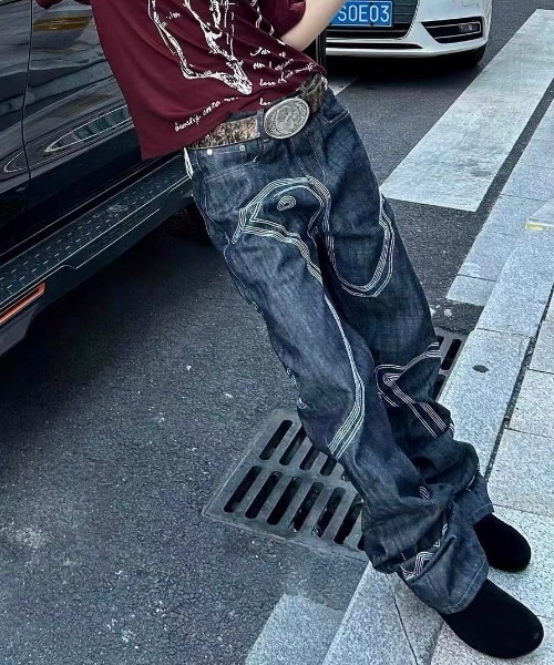 FreeZone(フリーゾーン)の「立体ステッチ ワイドY2Kデニム(デニムパンツ・メンズ・ブルー・S/M/L)」の5枚目の写真