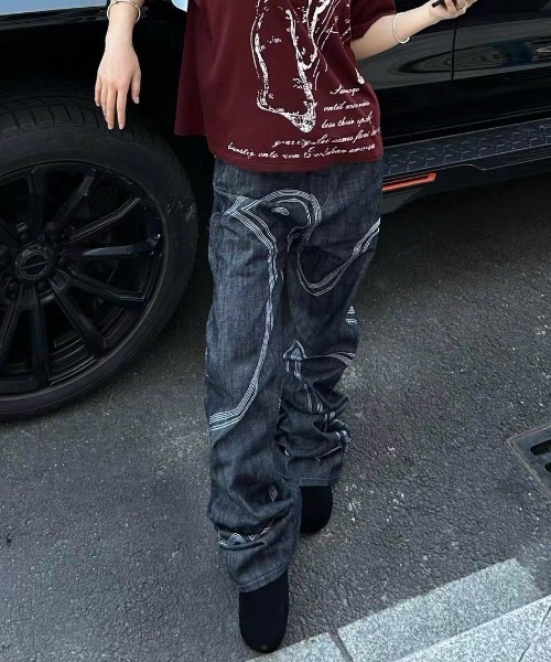 FreeZone(フリーゾーン)の「立体ステッチ ワイドY2Kデニム(デニムパンツ・メンズ・ブルー・S/M/L)」の6枚目の写真