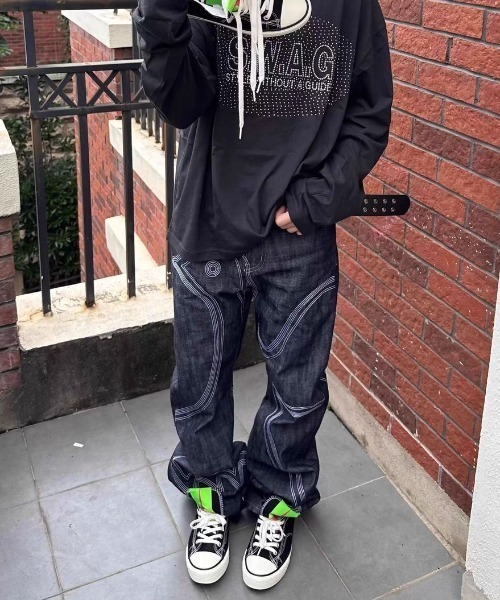 FreeZone(フリーゾーン)の「立体ステッチ ワイドY2Kデニム(デニムパンツ・メンズ・ブルー・S/M/L)」の11枚目の写真