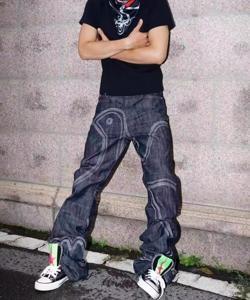 FreeZone(フリーゾーン)の「立体ステッチ ワイドY2Kデニム(デニムパンツ・メンズ・ブルー・S/M/L)」の4枚目の写真