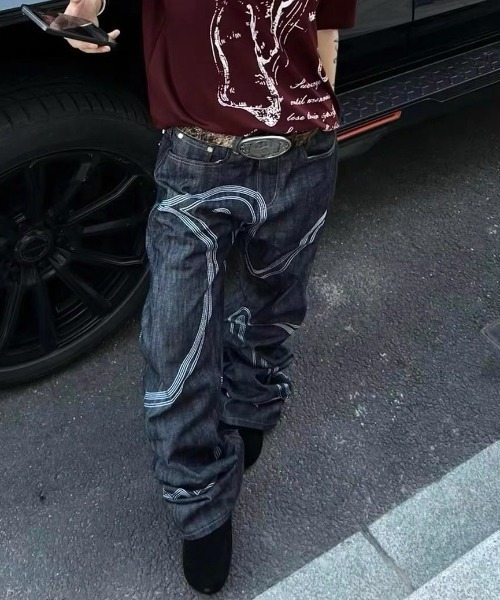 FreeZone(フリーゾーン)の「立体ステッチ ワイドY2Kデニム(デニムパンツ・メンズ・ブルー・S/M/L)」の7枚目の写真