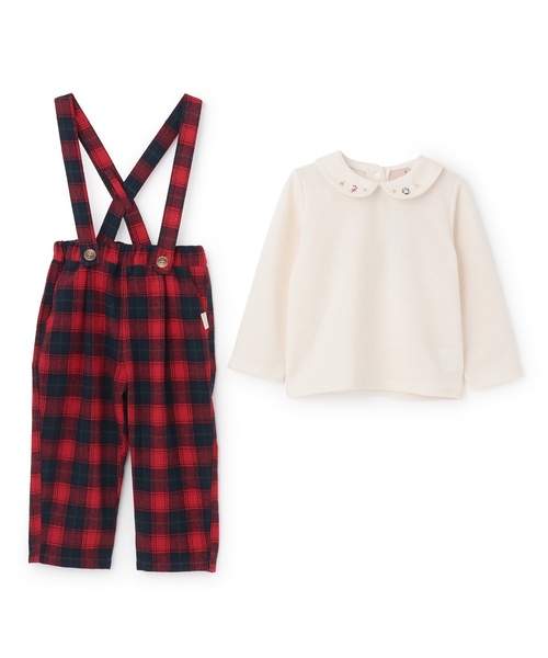 petit main（プティマイン）の「衿つき長T+サスつきパンツセット（セットアップ・キッズ・グリーン/レッド・110cm/80ｃｍ/100cm/90cm）」の11枚目の写真