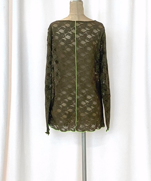 Q(キュー)の「レーシーライントップス(Tシャツ/カットソー・レディース・アイボリー/オリーブ・MEDIUM)」の5枚目の写真