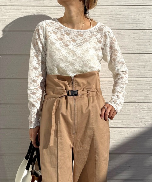 Q(キュー)の「レーシーライントップス(Tシャツ/カットソー・レディース・アイボリー/オリーブ・MEDIUM)」の14枚目の写真