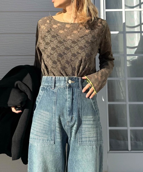 Q(キュー)の「レーシーライントップス(Tシャツ/カットソー・レディース・アイボリー/オリーブ・MEDIUM)」の18枚目の写真