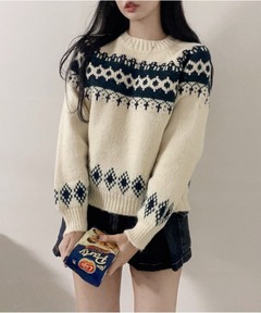 セール】ビジュージャカード クルーネックプルオーバー（ニット