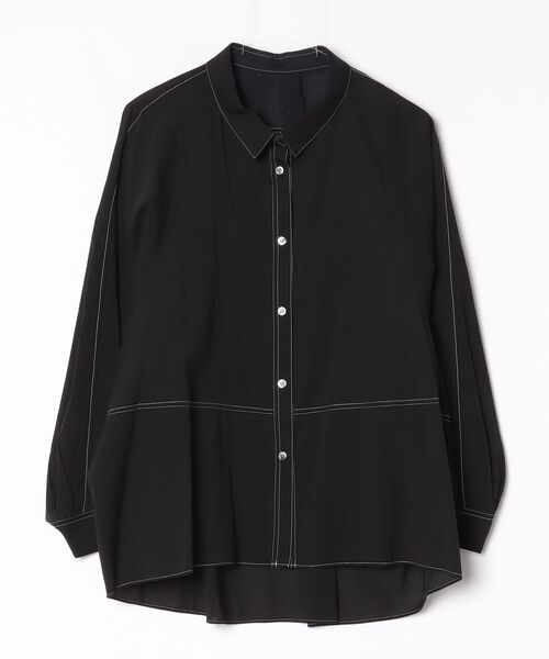 Gabardine K.T(ギャバジンケーティー)の「〔 +サイズ 〕 ドライオーガンジー ステッチワークドルマンシャツ(シャツ/ブラウス・レディース・オフホワイト/グレー/ブラック・13号)」の2枚目の写真