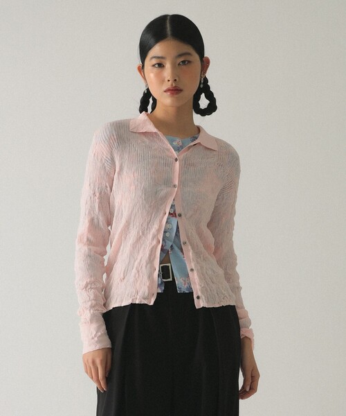 Ray BEAMS（レイビームス）の「シアー リブ ニット ポロ カーディガン（カーディガン/ボレロ・レディース・ブラック/ホワイト系その他6/ピンク・ONE SIZE）」の3枚目の写真