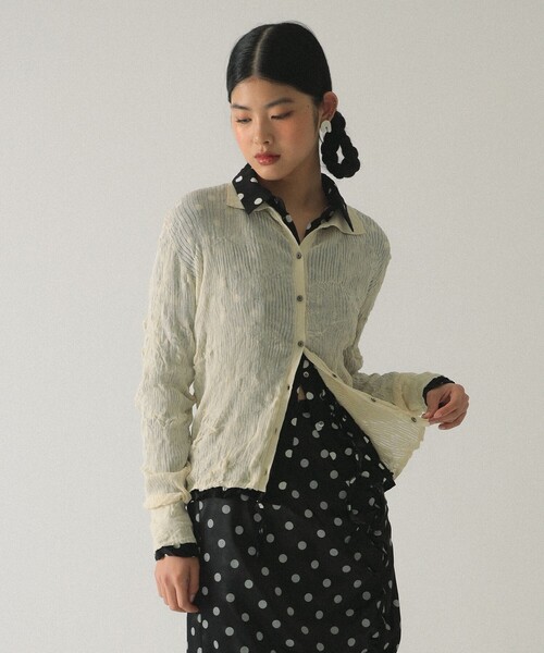 Ray BEAMS（レイビームス）の「シアー リブ ニット ポロ カーディガン（カーディガン/ボレロ・レディース・ブラック/ホワイト系その他6/ピンク・ONE SIZE）」の2枚目の写真