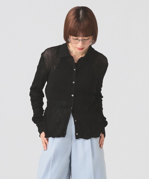 Ray BEAMS（レイビームス）の「シアー リブ ニット ポロ カーディガン（カーディガン/ボレロ・レディース・ブラック/ホワイト系その他6/ピンク・ONE SIZE）」の11枚目の写真