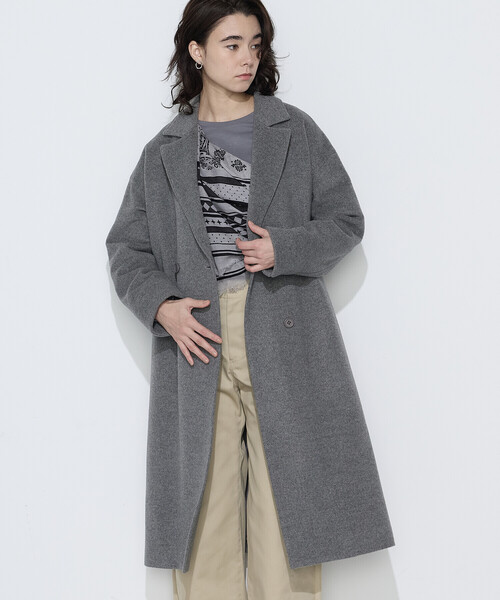 K.T KIYOKO TAKASE（キヨコタカセ）の「リサイクルアンゴラウール ロングチェスターコート（チェスターコート・レディース・チャコール/ブラック・7号/9号）」の2枚目の写真