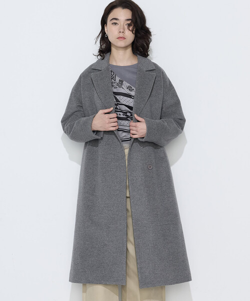 K.T KIYOKO TAKASE（キヨコタカセ）の「リサイクルアンゴラウール ロングチェスターコート（チェスターコート・レディース・チャコール/ブラック・7号/9号）」の12枚目の写真