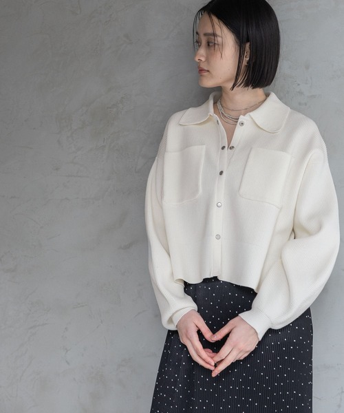 A part by（アパートバイ）の「エリツキニットカーディガン（カーディガン/ボレロ・レディース・グリーン系その他4/ネイビー/アイボリー・FREE）」の2枚目の写真