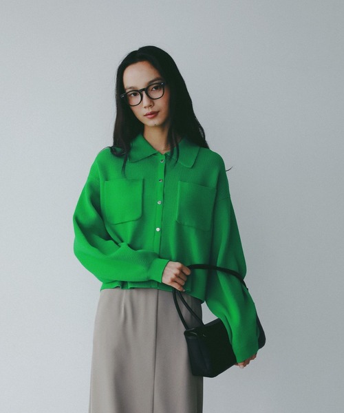 A part by（アパートバイ）の「エリツキニットカーディガン（カーディガン/ボレロ・レディース・グリーン系その他4/ネイビー/アイボリー・FREE）」の3枚目の写真